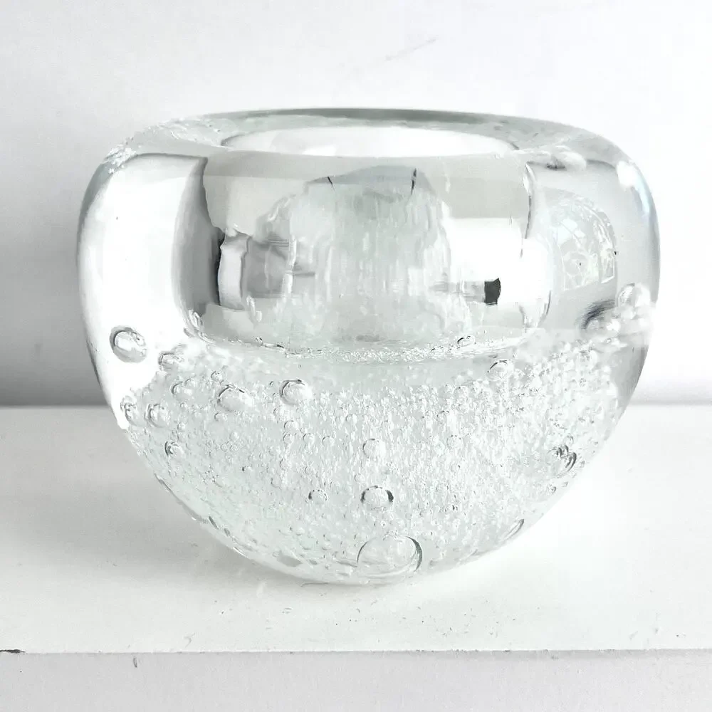 Hand Blown Clear Art Glass Large and Small Bubbles Candle Holder Paperweight